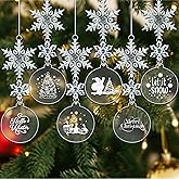 HAKOTOM 36pcs Christmas Tree Decorations, 3 Inch Clear Acrylic Blanks Ornaments with Stickers, Christmas Snowflake Decoration