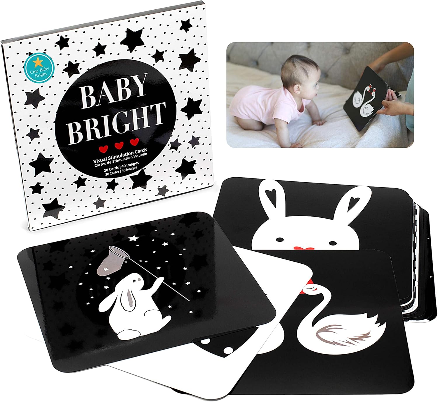 ChicBabyBright High Contrast Baby Cards for Infant Large Black White