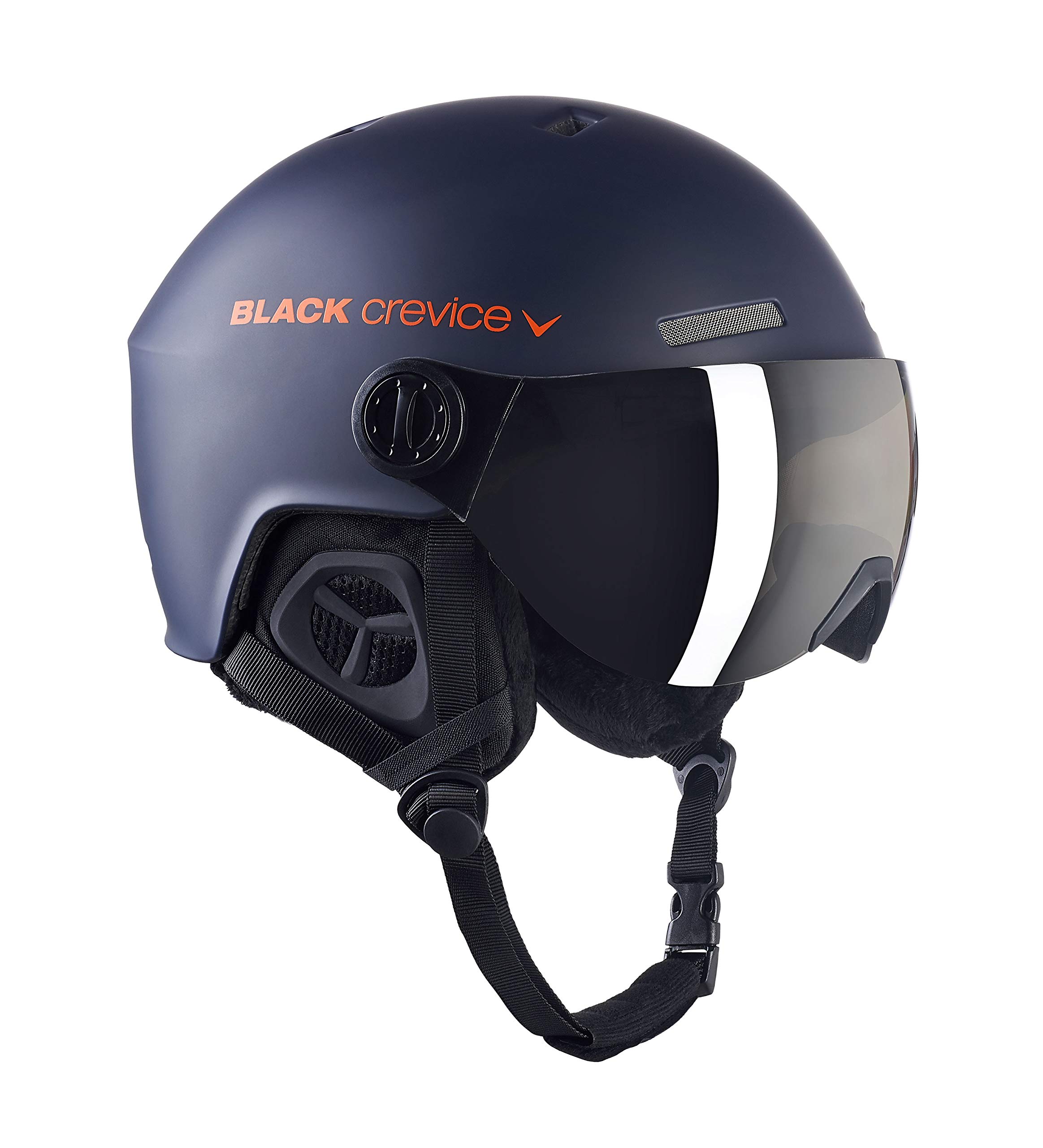 Black Crevice Gstaad Unisex Adult Ski Helmet with Visor, Navy/Orange, S/M (54-57) (54-57)