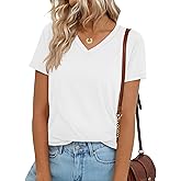 YUCOLEN T Shirts for Women Cotton Short Sleeve V Neck Basic Tees Soft Breathable UPF 50+ Tops for Summer Spring