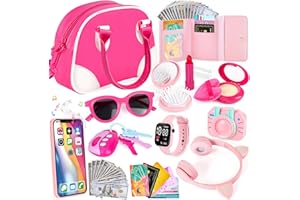 TSDATOWR Play Purse for Little Girls, Toddler Purse Accessories with Pretend Play Headset, Handbag, Toy Phone, Wallet, Kids Pretend Makeup Birthday Christmas Princess Gifts Toys for Girls
