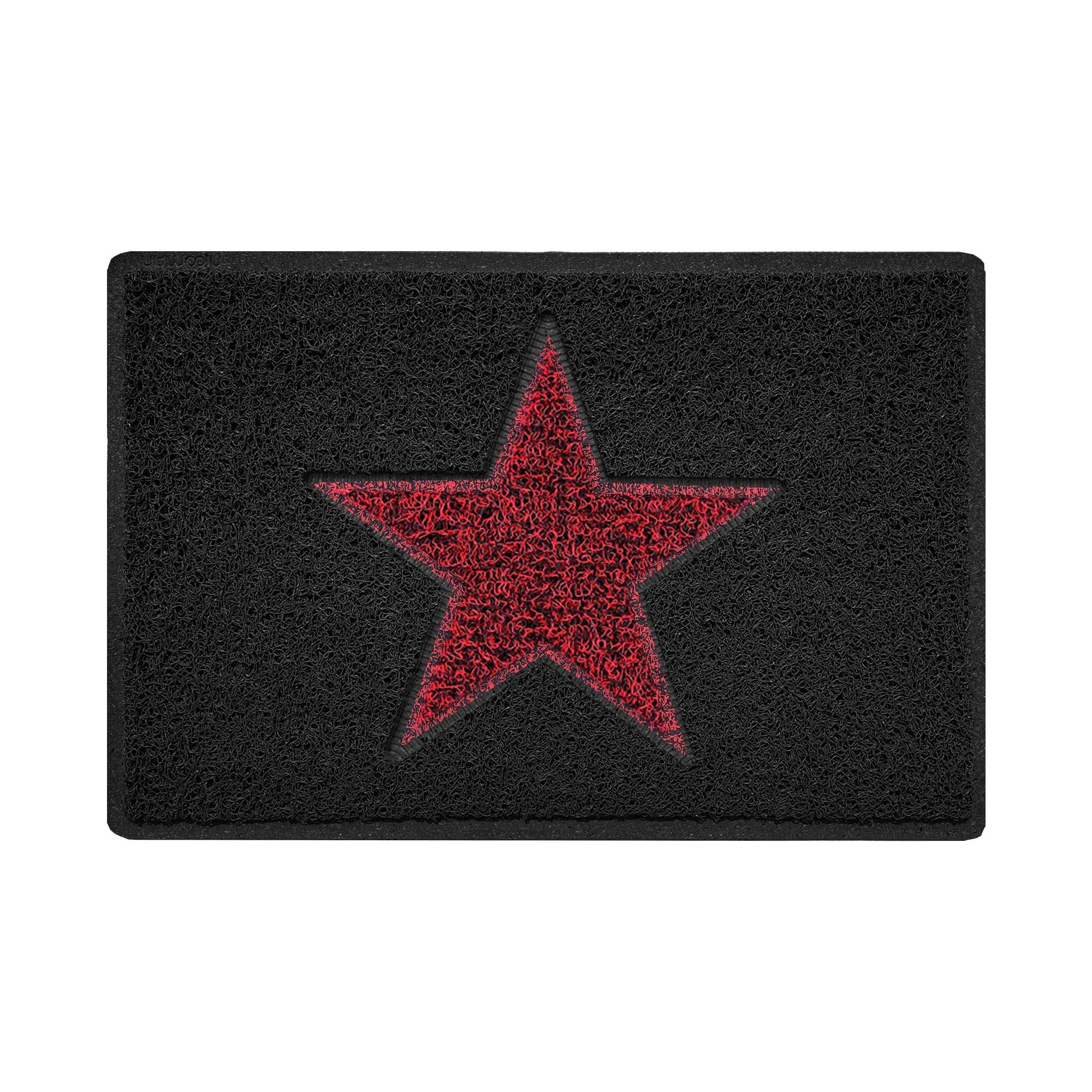 Nicoman STAR Door Mat｜Entrance Barrier Dirt-Trapper Floor Mat｜Patio Garden Conservatory Doormat｜Indoor Outdoor Matt｜Black with Red Star, 60x40cm