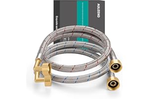 AULEEND AULLEND ALL METAL 2-Pack Premium Stainless Steel Braided Washing Machine Hoses-Free Brass Burst Proof Red and Blue Lined Water Inlet Supply Lines - Universal 90 Degree Elbow (90cm)
