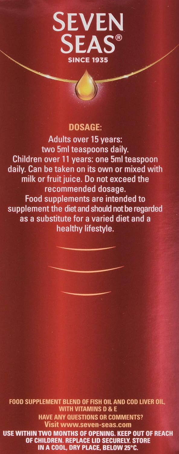 Seven Seas Omega 3 Fish Oil Plus Cod Liver Oil, Maximum Strength Liquid, 150 ml, Omega-3, EPA & DHA + Cod Liver Oil Tablets - Image 3