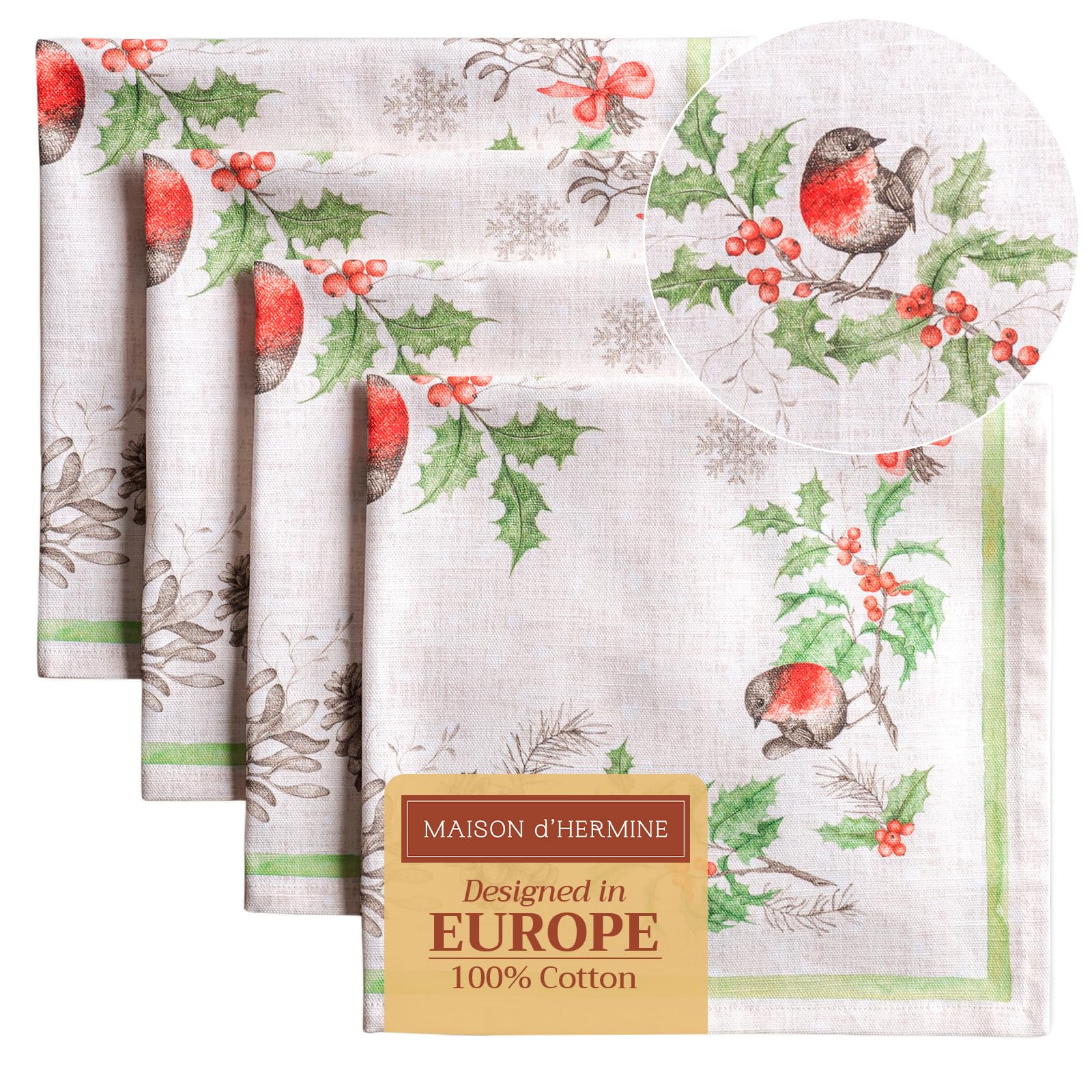 Maison d' Hermine Cloth Napkins Set of 4 100% Cotton for Christmas Decorations Everyday Reusable Square Autumn Napkins Cloth Washable Dinner Party Wedding (Christmas Dew, 45 CM x 45 CM)