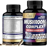 Organic Cadane Mushroom Complex Supplements - Brain Health, Immune System, Memory & Energy Production - 13in1 with Lions Mane Mushroom, Bacopa, Reishi & More - 90 Vegan Capsules