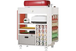 Cooday Craft Organizers and Storage Cart with Upgraded Wheels, Compatible with Cricut Machines — Rolling Craft Cart with 22 Vinyl Roll Holders, Craft Cabinet and Storage Workstation for Craft Room