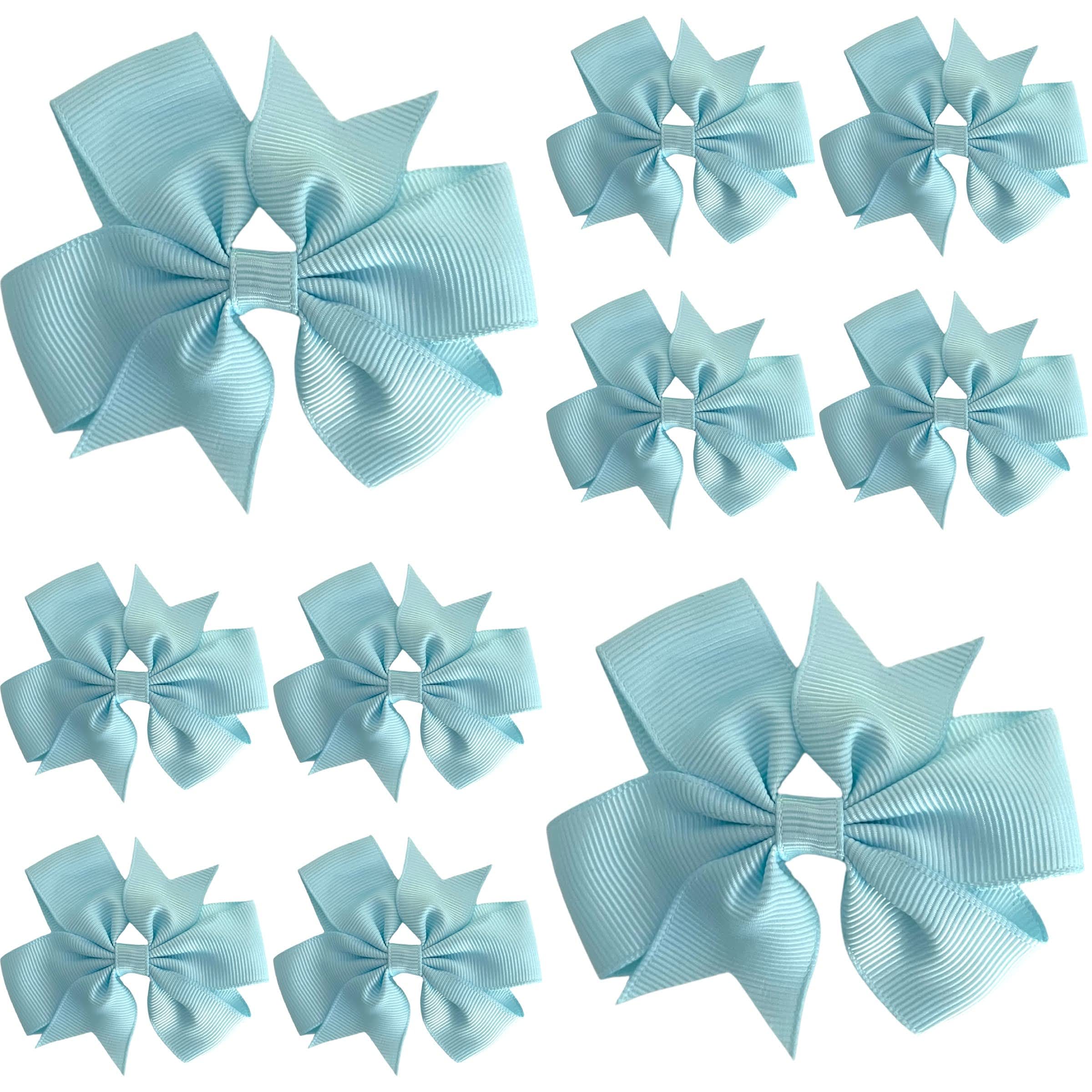 10pcs Light Blue Hair Bows Clips Slides Grips 3" inch Pinwheel Solid Vibrant Colour Girls Hairbows