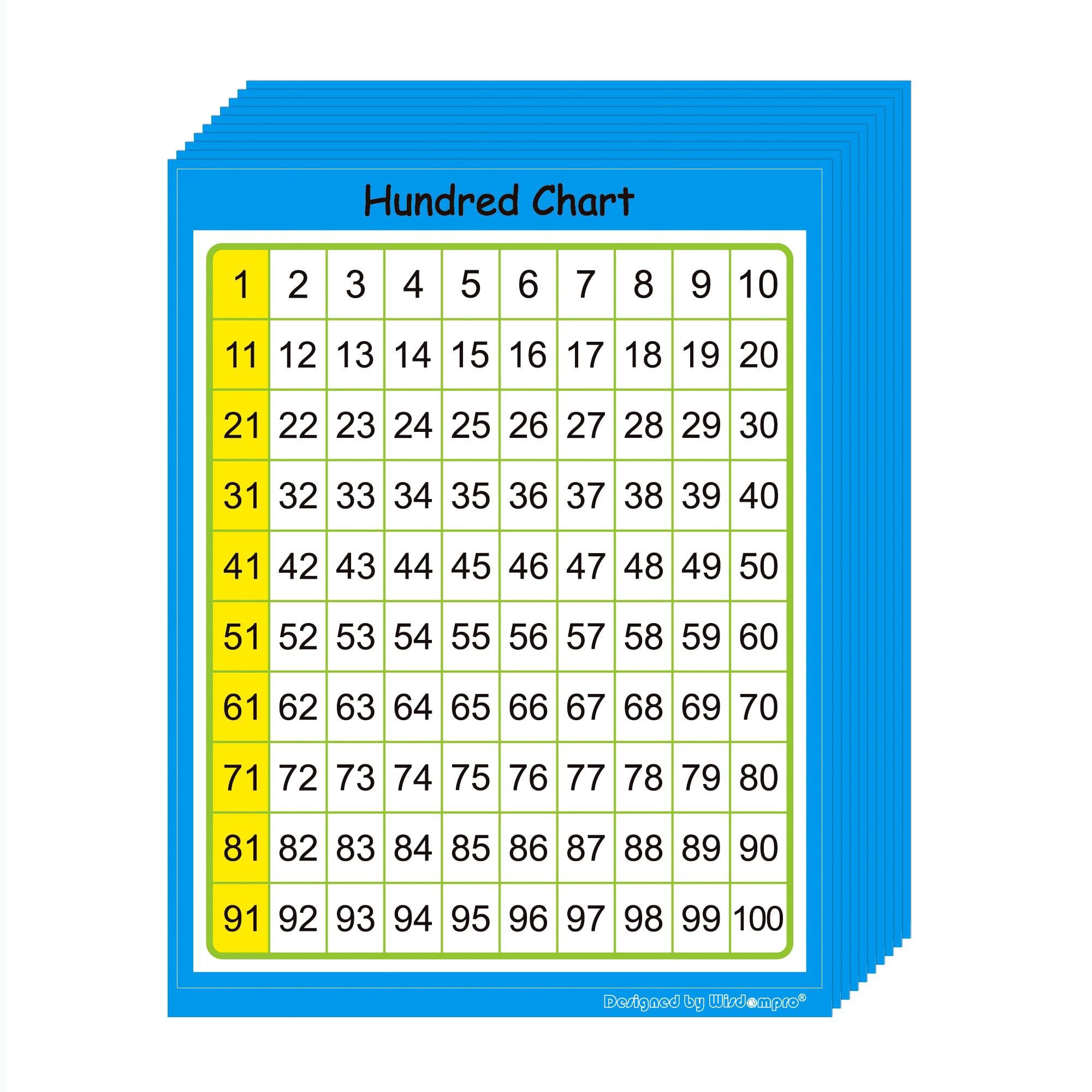 Wisdompro Small Number Chart 1-100 Stickers (100x127mm), Number Square, Learning to Count Desk Chart, Hundred Square Maths Poster - 40 Pack