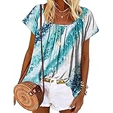 HOTOUCH Womens Summer Tunic Tops Short Sleeve Shirts Crewneck Casual Blouse Loose Pleated Tops S-XXXL