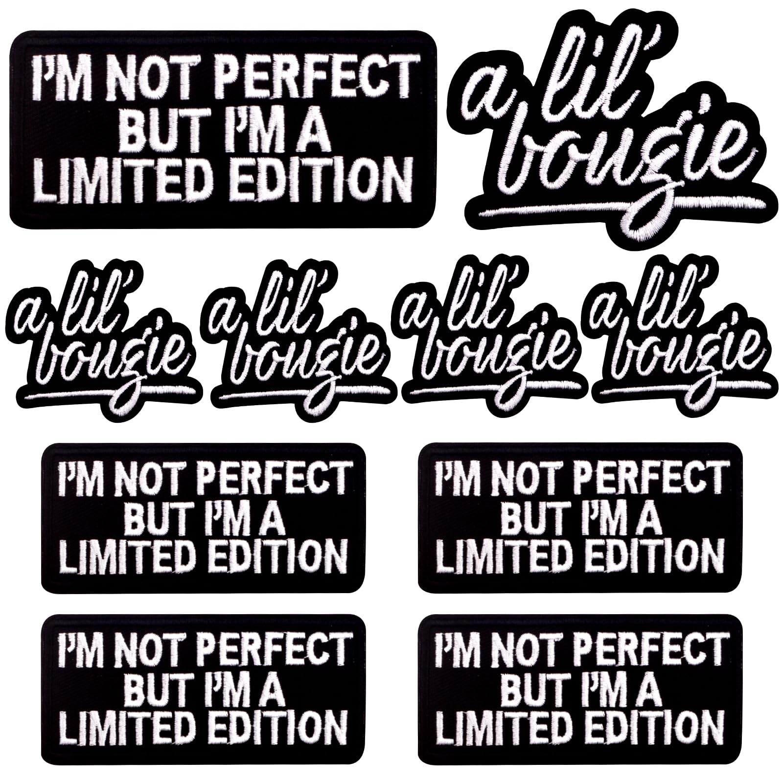 Photo 1 of 10pcs I'm Not Perfect But I'm A Limited Edition Letter Embroidered Patches A Lil' Bougie Iron/Sew on Patch Funny Alphabet Appliques for DIY Clothes Hat Jacket Jeans Backpack Crafts