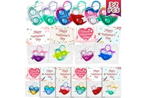 DODOLOL Valentines Day Gifts for Kids School Party Favors 32 Pack kids Valentines Cards for Kids Classroom Exchange Bulk Toys Its Mini Toy Heart Pop Fidget Keychain Goodie Bags Stuffers for Toddler Boys Girls