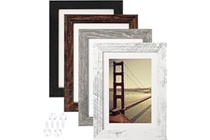 BAIJIALI 5x7 Picture Frame Distressed Farmhouse Wood Pattern Set of 4,Display 4x6 with Mat or 5x7 Without Mat,Multicolour