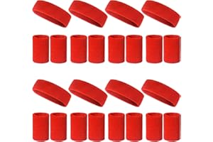 U-MOJOK 24 Pcs Neon Sweatbands Set Include 8 Pcs Sports Headband and 16 Pcs Cotton Wristbands 80s Neon Sweat Bands Bulk for Gym, Tennis, Basketball, Running, Exercise