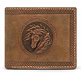 VANSH ARTS Leather Wallets for Men- 3D Embossed Horse Design Bifold Vintage Distressed Genuine Leather Wallet with Two Cash Pockets and Six Card Slots (Tan)