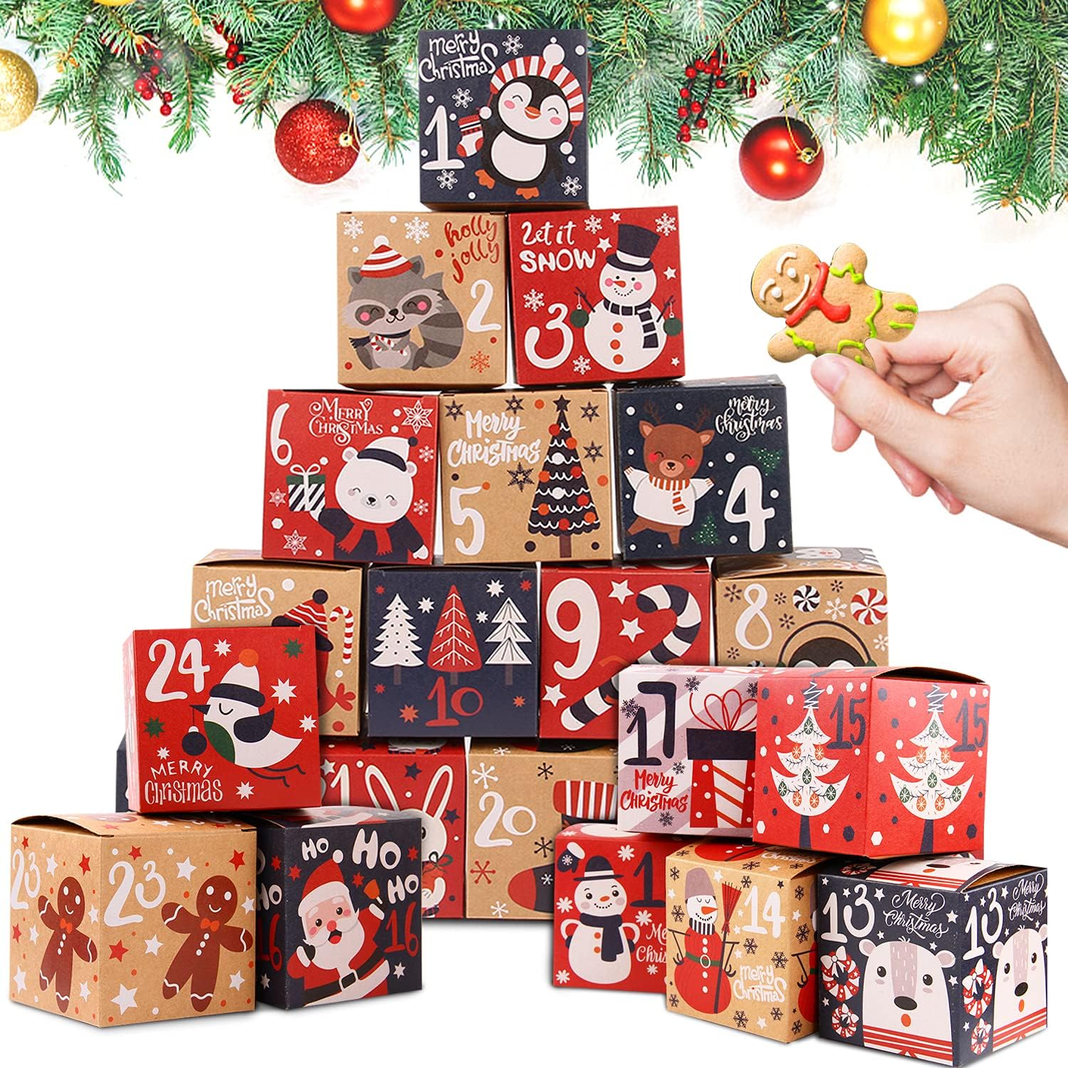 Advent Calendars - LOKIPA Christmas Advent Calendar Boxes , 24 Days Kraft Paper Advent Countdown Gift Boxes for Kids and Family