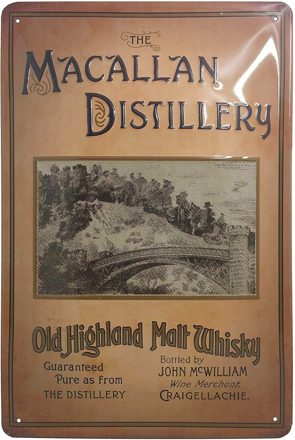 Retro Whisky Tin Sign Suitable for Macallan Single Malt Scotch Lovers and Connoisseurs - Embossed Tin Sign for Scotland Fans, 30 x 20 cm