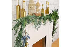 WARTLEVES 9Ft Garland Christmas Decorations Norfolk Pine Garland, Artificial Faux Greenery Garland for Mantle Indoor Home Decor Xmas Holiday Seasonal