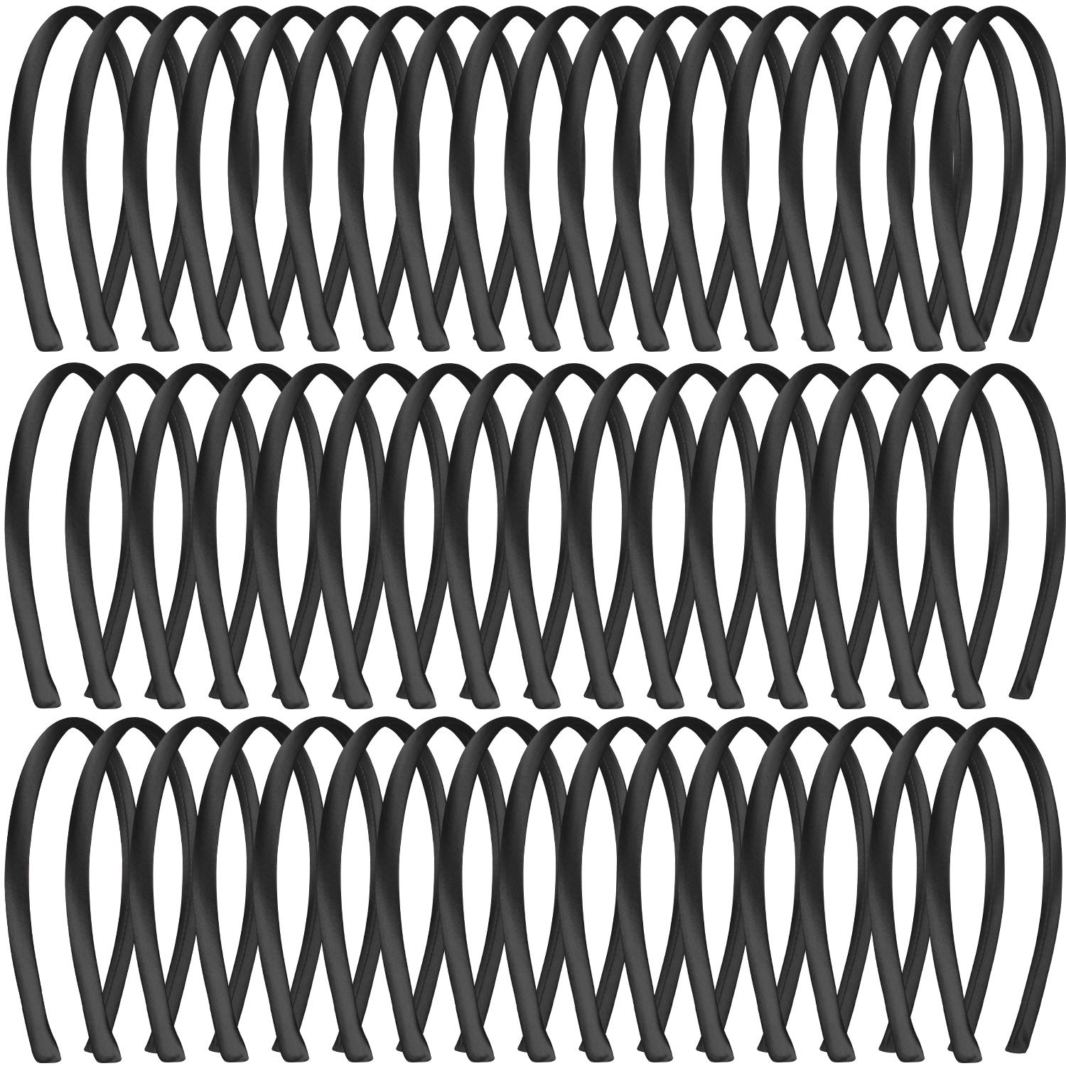 Duufin 50 Pieces Satin Headbands Plain 1cm Black Headband DIY Headband Satin Covered Hair Band for Girls and Women