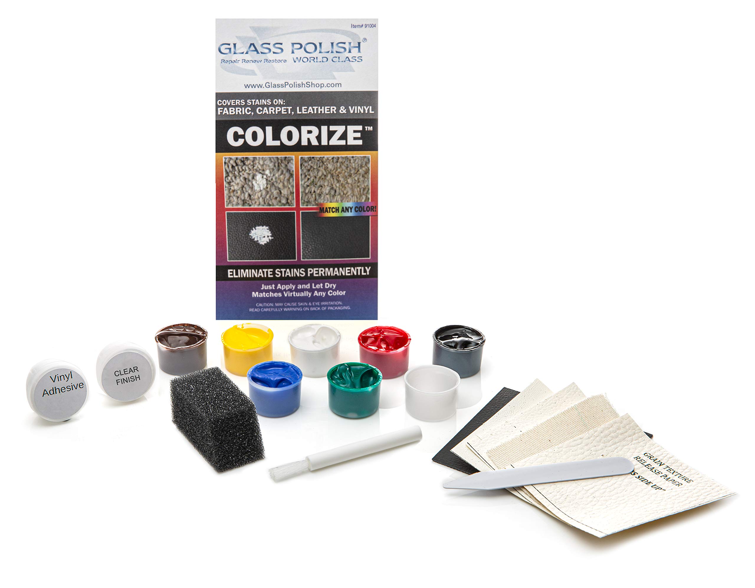 Glass Polish DIY Colorize Kit, Leather, Vinyl, Fabric and Carpet Dye for Repairs Small Areas Stains, Discoloration and Natural Wear - GP91004