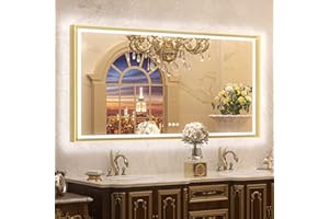 TETOTE 72x36 LED Bathroom Mirror with Lights Gold Metal Framed Front & Back Light Vanity Mirror Baroque Antifog Stepless Dimmable White/Warm/Natural,CRI90+,Waterproof,Wall Mounted(Horizontal/Vertical)
