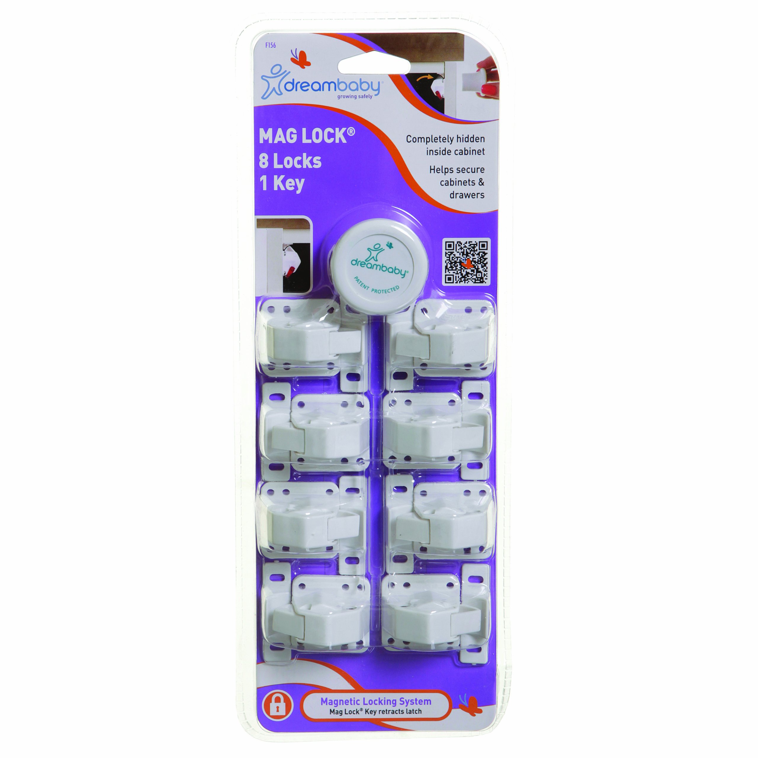 Dreambaby Mag Lock Classic, White, 8 Locks + Key