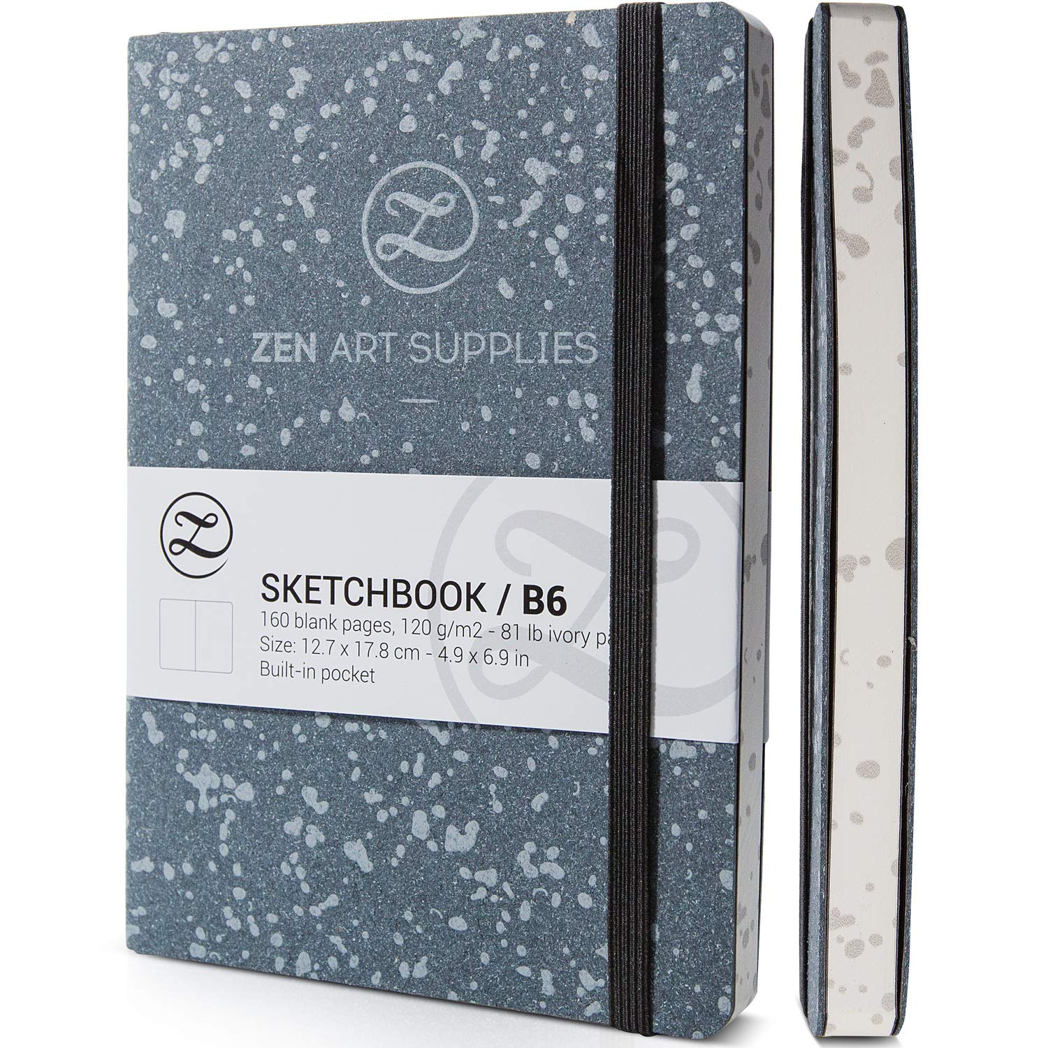 B6 Small Art Sketchbook for Drawing 120GSM - Softcover Mini Leather Notebook/Travel Journal with Pocket & Thick Acid-Free Smooth Ivory Paper (5 x 7)- Lay Flat Sketch Book for Light Wet Media - ZenART