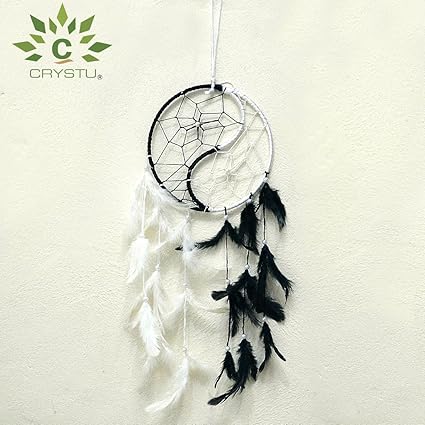 Crystu Yin Yang Dream Catcher Wall Hanging for Positive Energy, Thinking and Protections 45 x 15 cm Approx