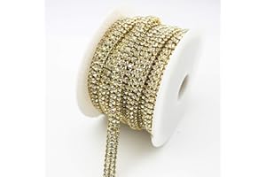 AEAOA 3 Rows 1 Yards Crystal Rhinestone Close Chain Trim Rhinestone Cup Chain for Craft Making and Wedding Party Favor Decoration (Gold+Clear Rhinestone)