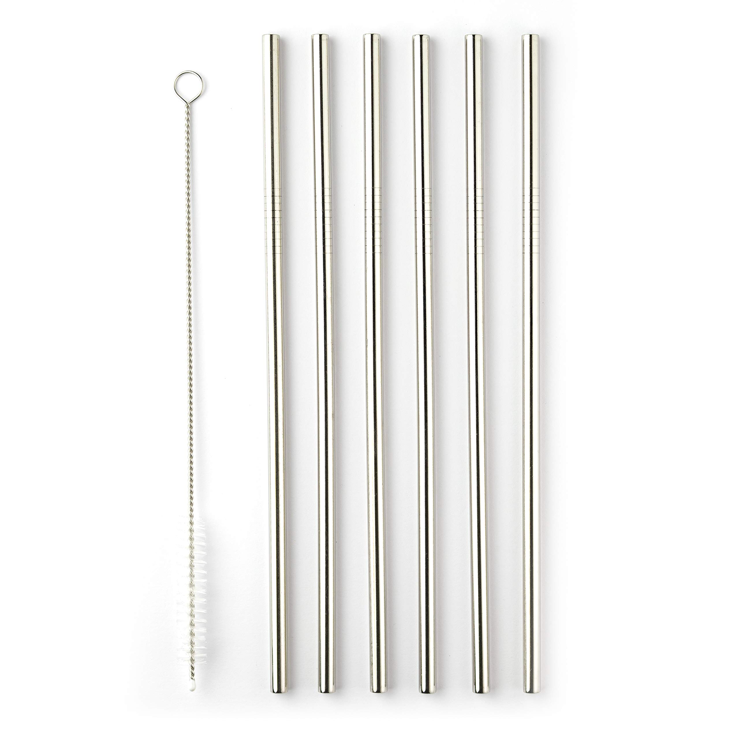Taylors Eye Witness Taproom Barware Sets - 6pcs Stainless Steel Straws with Cleaner Brush. 6 x Straight 21.5cm Silver