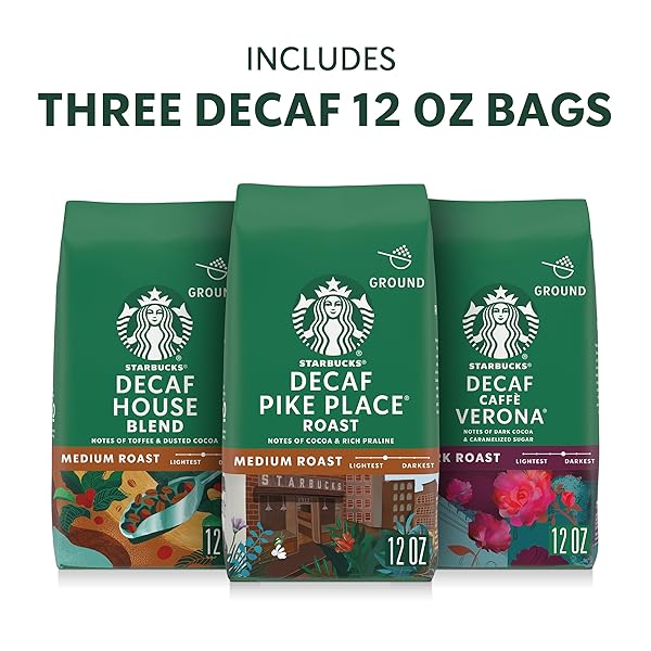 STARBUCKS GROUND COFFEE, MEDIUM & DARK ROAST HOT OR ICED COFFEE, DECAF VARIETY PACK, THREE 12 OZ BAGS​