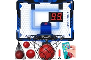 MAYSIDA Remote Control Basketball Hoop Indoor for Kids-Over The Door Basketball Hoop with LED Light, Scoreboard, 4 Balls, Air Pump, Bag, Mini Hoop Gift Sport Toy for Boys Girls 3 4 5 6 7 8 9 10 11 12+, Blue
