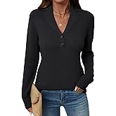 LOMON Sweaters for Women 2025 Fall Knitted V-Neck Collared Button Pullover Dressy Casual Long Sleeve Polo Shirts Business