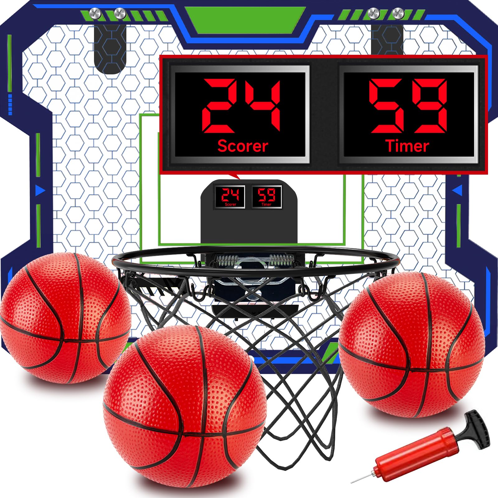 VIGNUTO Indoor Basketball Hoop for Kids(Over 3 Years Old), Over The Door Basketball Hoop with Scoring, Countdown and Music Accompaniment, Kids Toys