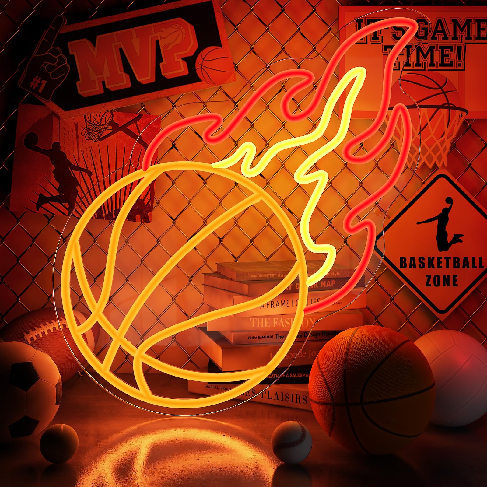Basketball Ball Red Neon Basketball Basketball Neon Sign, Orange
