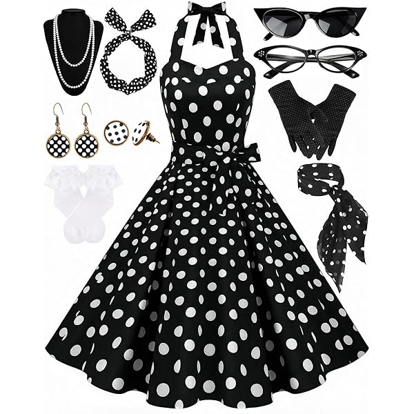 accessories for black and white polka dot dress Lady Black Tie - Short Sleeve White & Black Polka Dot Midi Dress