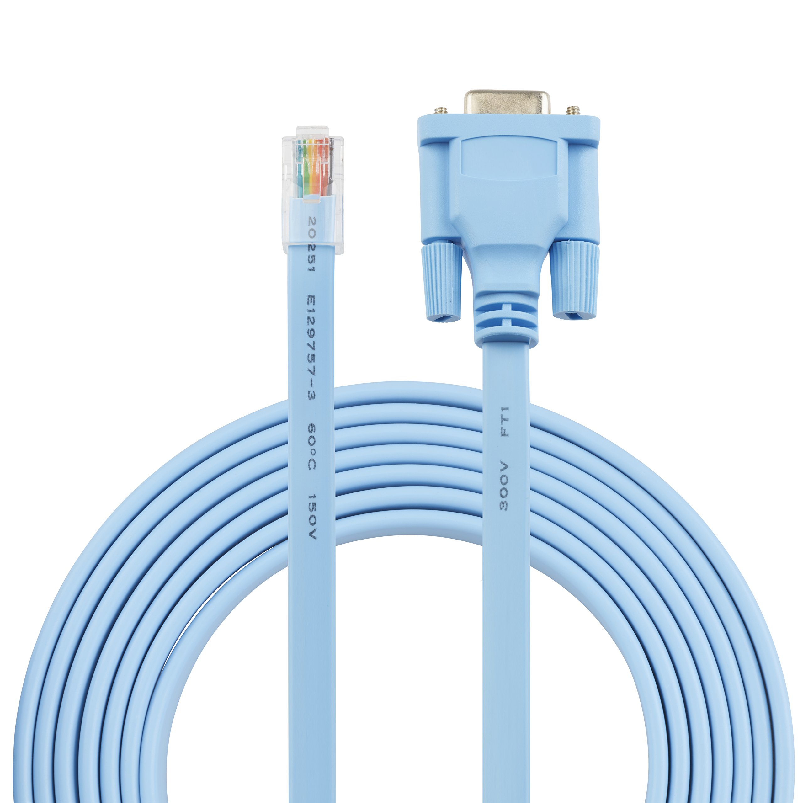 AGS Retail Ltd Compatible Replacement DB9 to RJ45 Console Cable for Cisco Routers/Switches – Pale Blue, 1.8m, 9-Pin DB9 Serial RS232 Port Lead, Flat-Wire Design | Cables and Electronics