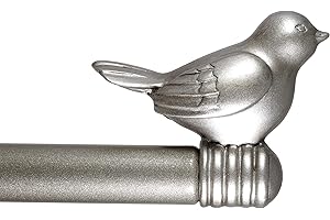 URBANEST 3/4-inch Cute Decorative Bird Adjustable Window Treatment Curtain Single Rod Set, 48" to 84" - Glossy Silver (Pewter)