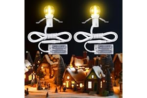 Meonum 2 Set Accessory Cords with LED Light Bulbs,Battery Power Anywhere Village Display Unit Lamp Replacement Compatible with Department 56 Villages Blow Mold Buildings