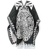 Del Mex Authentic Mexican Poncho Cobija Gaban Blanket -Black & White