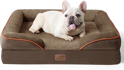Bedsure Medium Dog Sofa Bed Orthopedic with Removable Flannel Cover 71x58x16cm