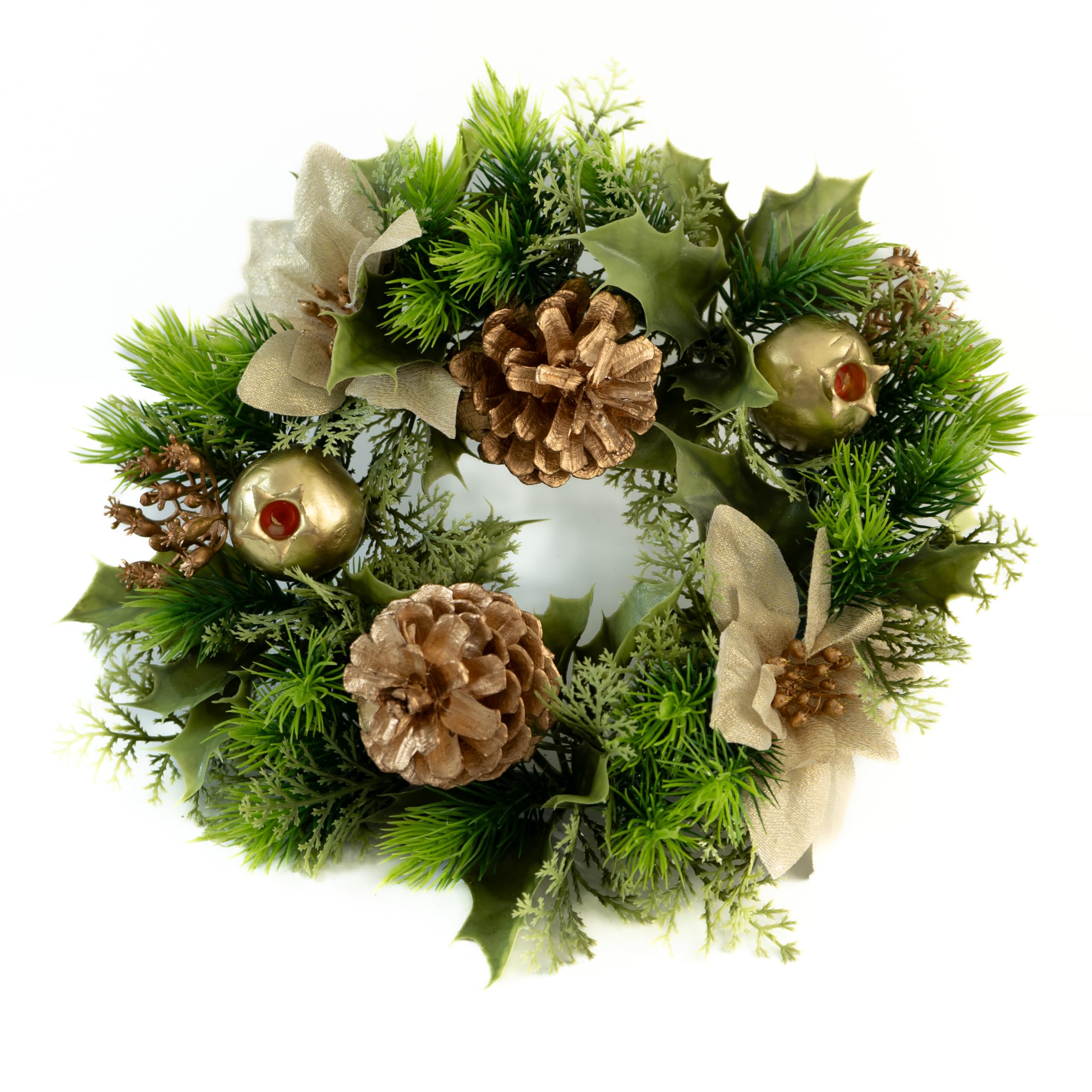 Poinsettia Christmas Wreath, 10" & 16" | Artificial Wreath for Front Door, Wall, or Holiday Decor (Gold Poinsettia, 10" (25cm))