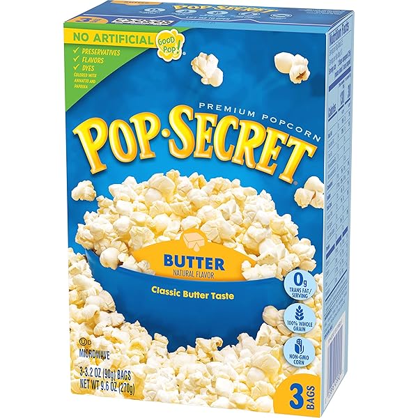 POP SECRET MICROWAVE POPCORN, BUTTER, 3.2 OZ, 3 CT