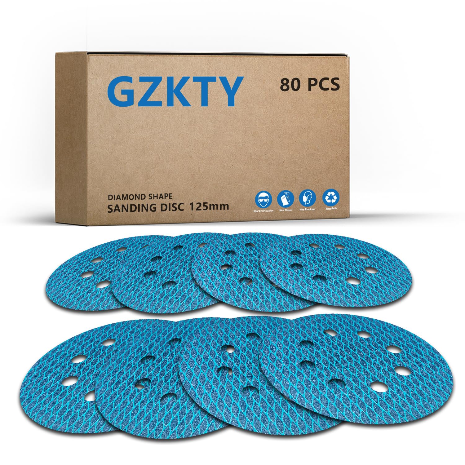 GZKTY 80pcs 125mm Sanding Discs, Hook and Loop, 8-Hole, Grit 60/80/120/150/180/240/320/400, 5 Inch Sanding Pads for Random Orbital Sander — image 1