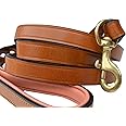 Soft Touch Collars Leather Braided Dog Leash, Tan and Coral, 6 Feet x 3/4 Inch Wide, Genuine Real Leather