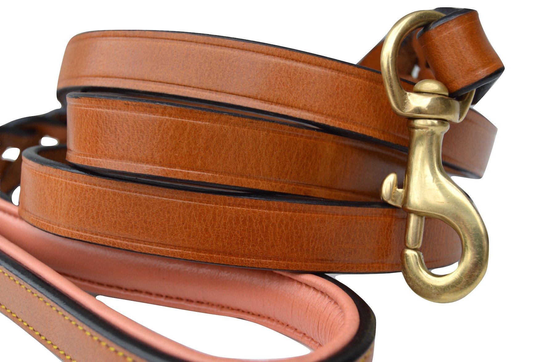 Soft Touch Collars Leather Braided Dog Leash, Tan and Coral, 6 Feet x 3/4 Inch Wide, Genuine Real Leather