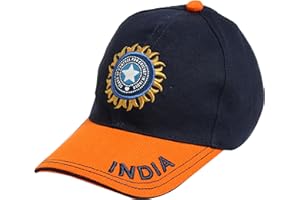 WMX KD Cricket India Cap Hat Team India Cricket ODI T20 Test Cricket Head Wear White Blue Camo (Navy Orange), Medium