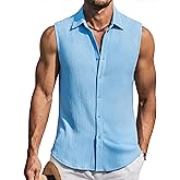 COOFANDY Men's Summer Sleeveless Shirts Beach Knit Tank Top Button Up Casual Tank Shirt Vacation Tops