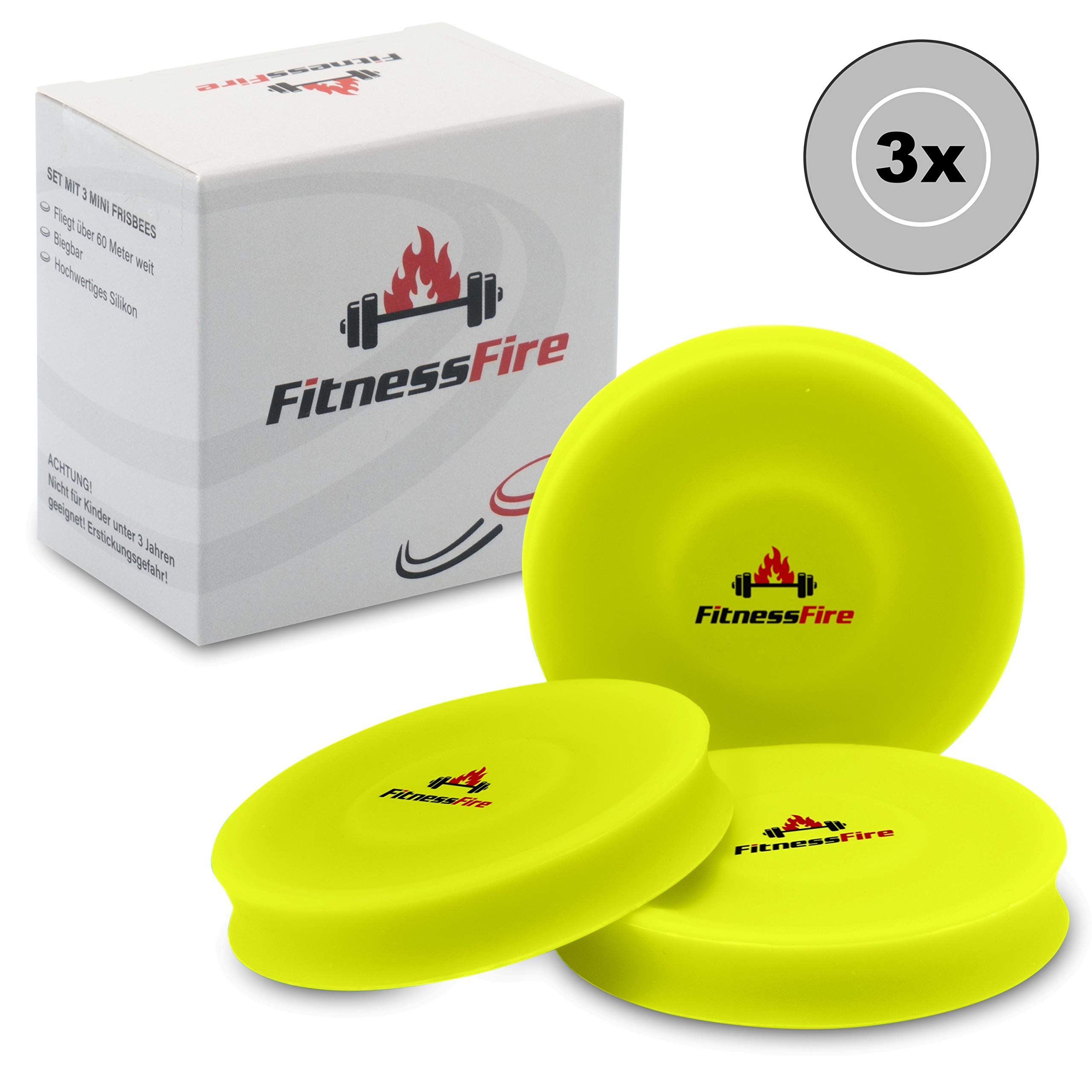 Set of 3 mini frisbee - the small frisbee disc flies over 60 metres - the new trend sport - alternative to ordinary Frisbeesport, neon yellow