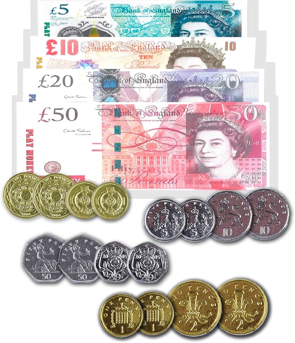 LORD C Play Money Pounds Banknotes And Coins Classroom Toy Set UK Currency